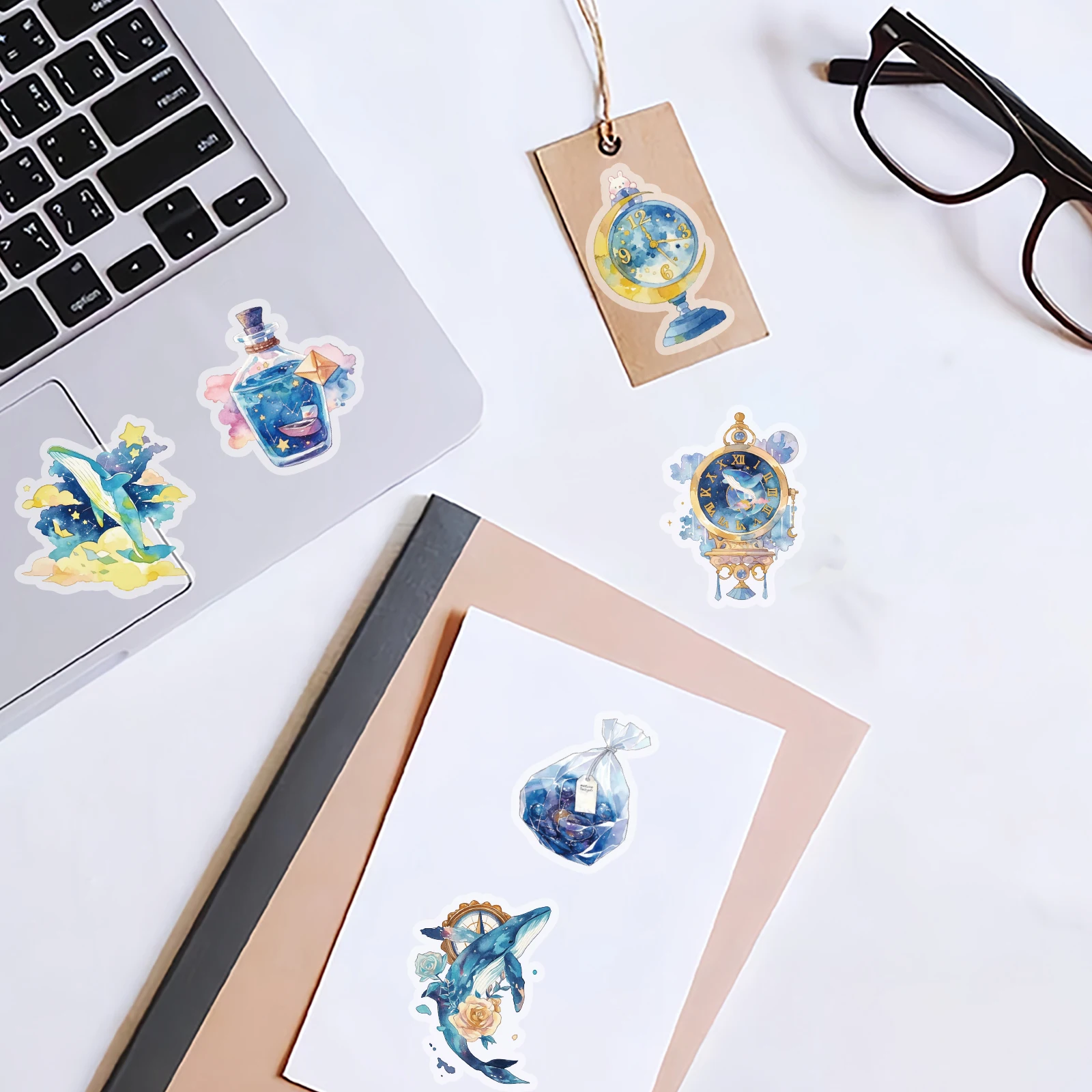 20pcs Blue Whale Tidal Pattern Decal for Notebooks, Water Bottles, Suitcases, Guitars, Handmade Scrapbooks, Kids Stickers