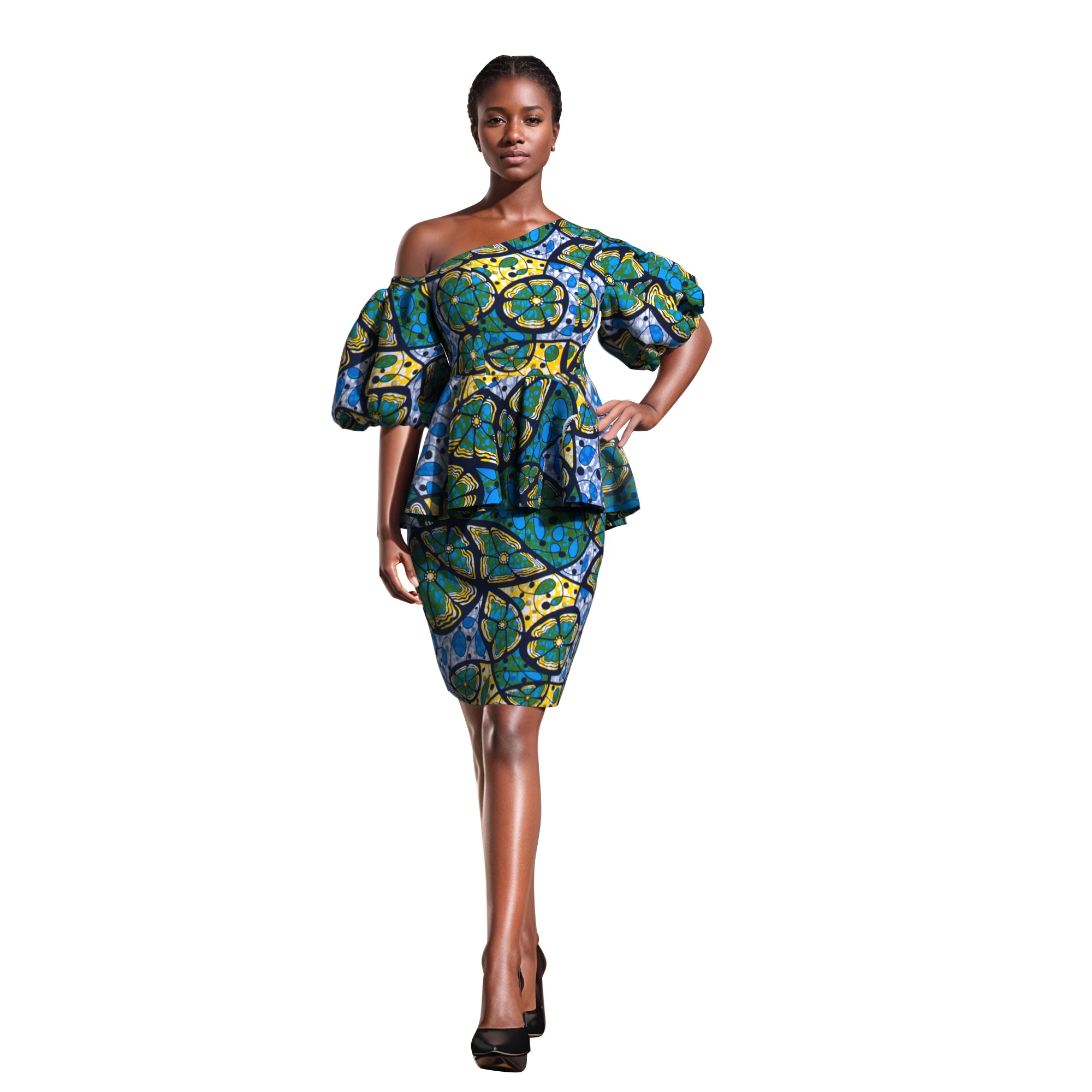 

African Women Top and Skirt Set Half Sleeve Lady Knee Length Skirts Ankara Print Suits Custom Party Clothing Cotton Wy11123