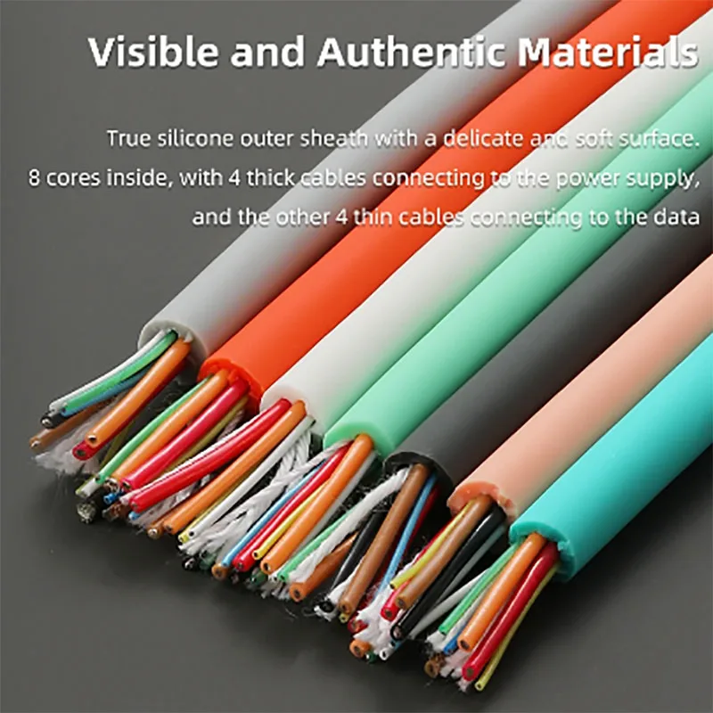 6A PD100W USB-C Fast Charging Cable, Liquid Silicone 8-Core Type-C 1-30m, Bend-Resistant for Laptop/Car, Multiple Colors