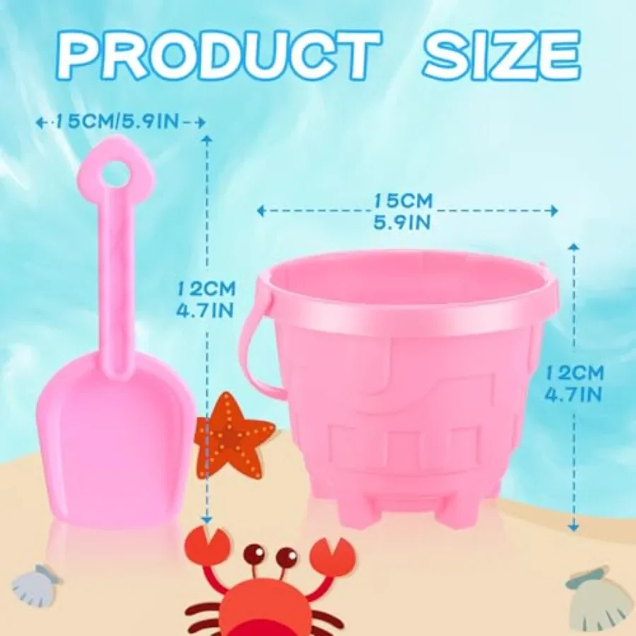 Juego de 10 Uds. De cubos de arena para playa y 10 Uds. De palas de arena para niños, juego de juguetes de playa de verano, cubo de plástico en forma de castillo de 5,9 pulgadas y S