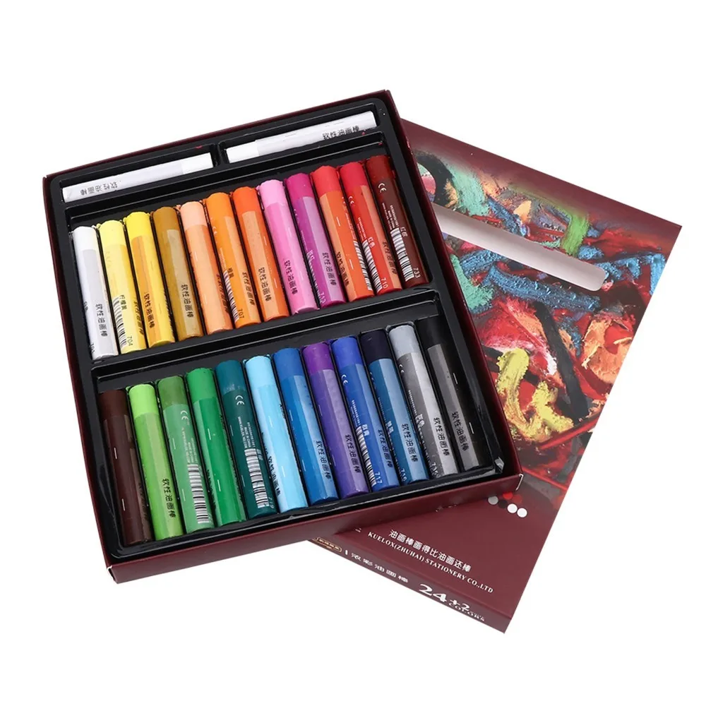 24Colors Suitable for Regular use + 2 White Oil Pastel Set Smooth Soft Crayon Lasting Painting Tool Daily Drawing