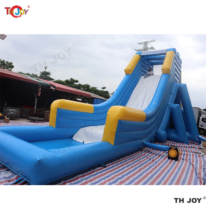 Free Ship to Port , 16x8m Tropical Blue Waterslide Giant Inflatable Water Slide with Pool