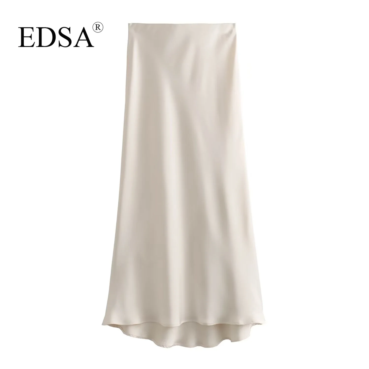 EDSA Women Satin Midi Skirt High Waist Straight Long Skirts Summer Bodycon Female Holiday Casual Streetwear