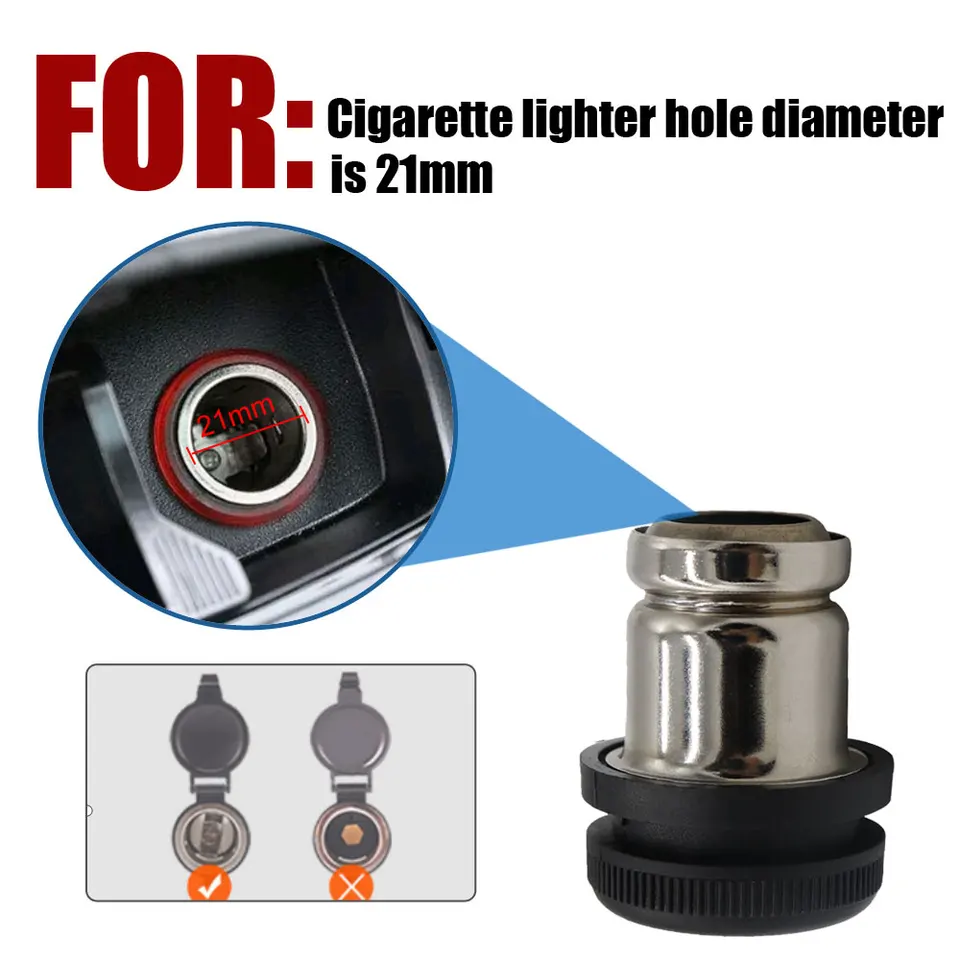 Universal 12V Front Car Cigarette Lighter Assembly for 12V Cars Innner  Diameter 21mm Front Cigarette Lighter ABS Car Accessories