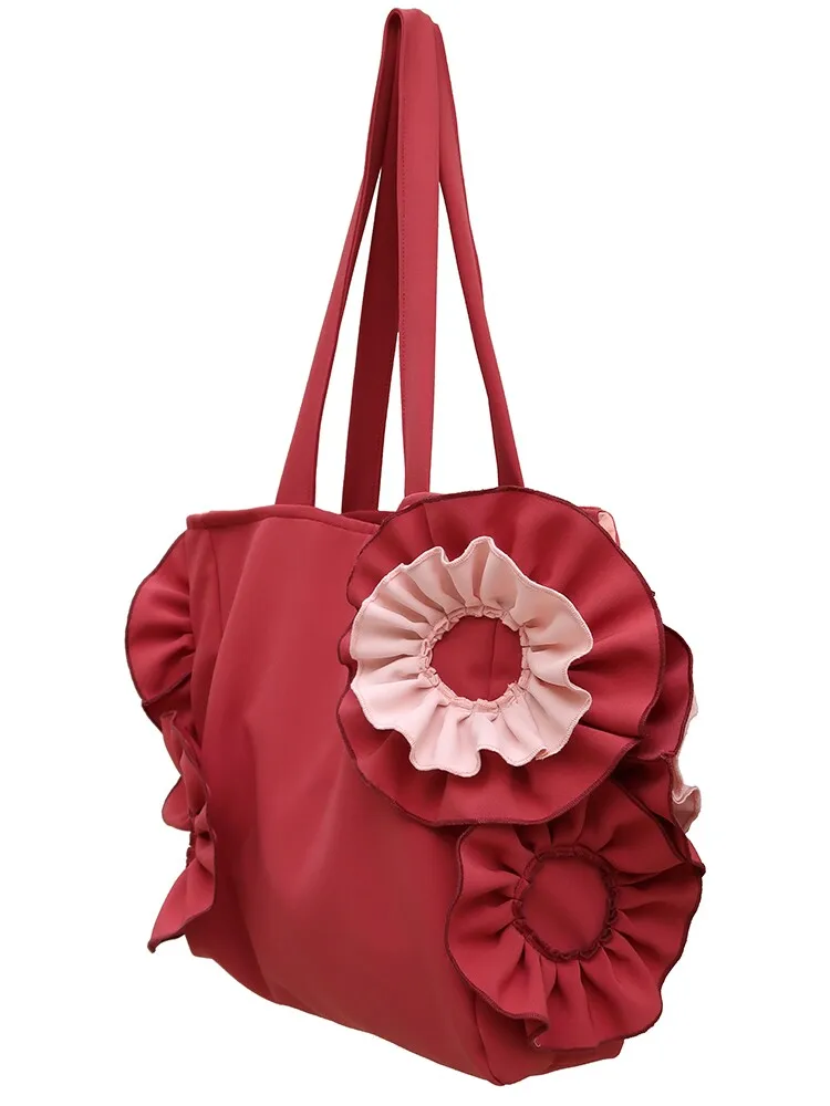 2026 Original Crossbody Asymmetrical Three-dimensional Red Flower Decoration Large Capacity Square Shoulder Bag For Women Trendy