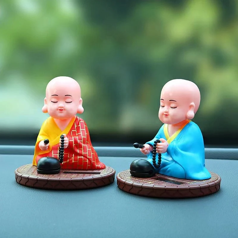 Solar Powered Bobble Shaking Head Dancing Toy Buddhist Monk Doll Figurines Statues Car Dash Board Decorations