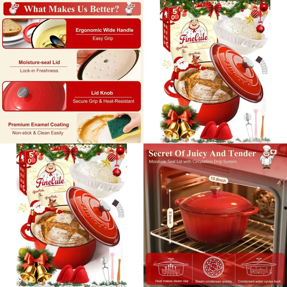 

Стартовый комплект эмалированной чугунной голландской духовки для выпечки хлеба, принадлежностей для приготовления на закваске, горшок с крышкой, корзина-балет, лайм для запекания подмерки, красный