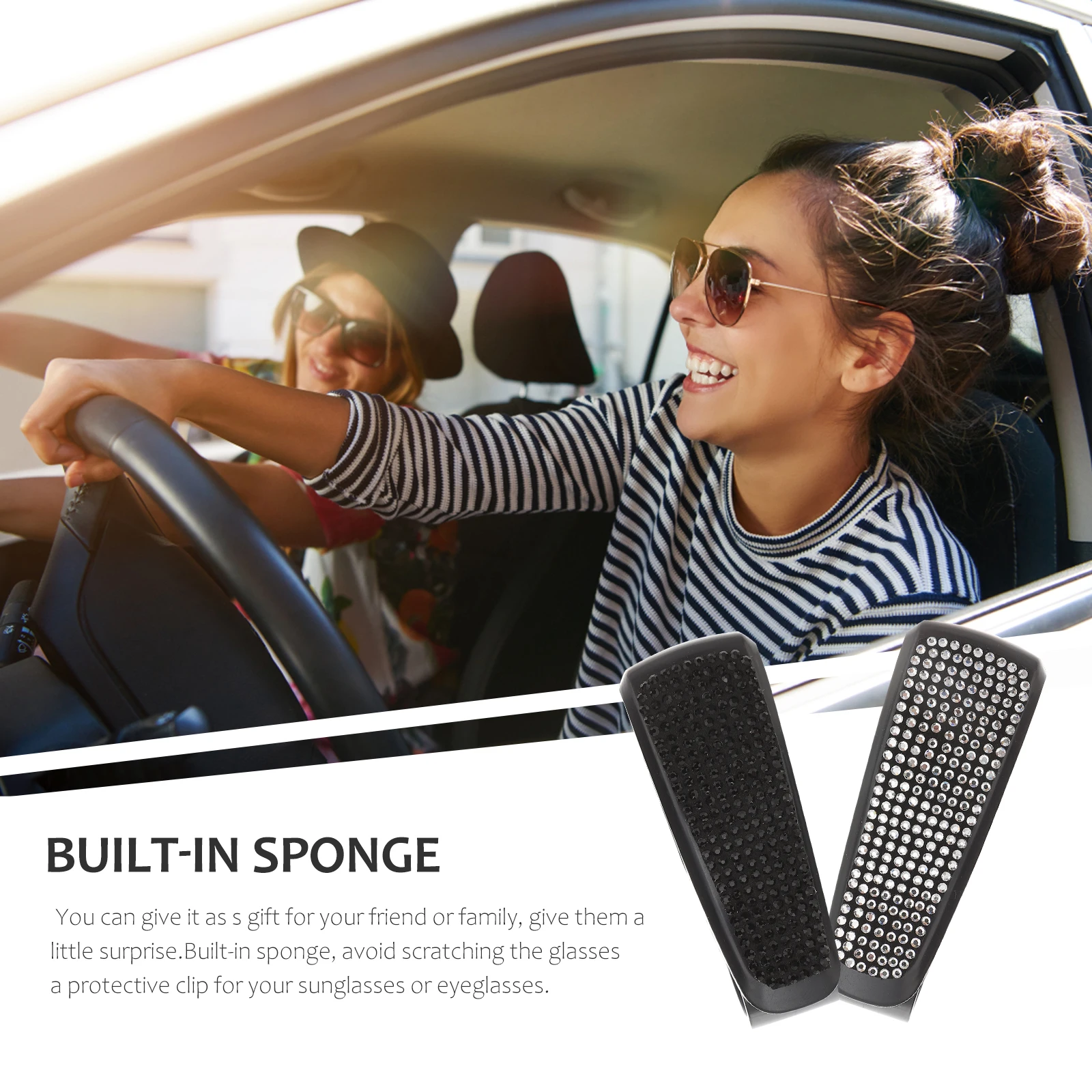 

2Pcs Car Glasses Holder Visor Rhinestone Design Premium Material Strong Clipping Function Prevents Dropping and Scratching