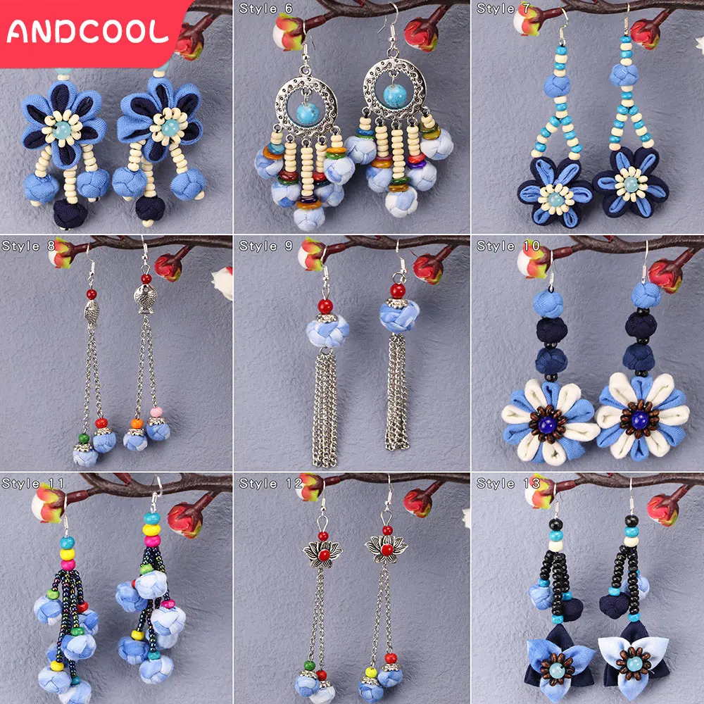 Ethnic Style Earrings For Women 2024 Trend Ladies Bohemian Vintage Jewellery Blue And White Designer Earrings Women Long Earring