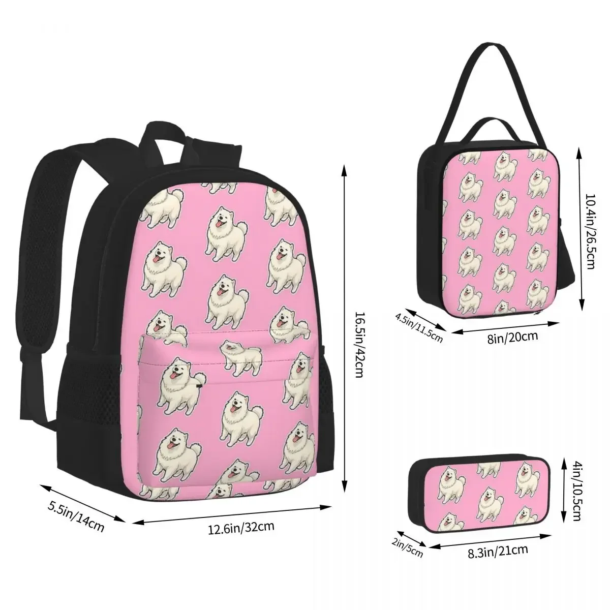 Samoyed Design For Dog Lovers Backpacks Boys Girls Bookbag Students School Bags Kids Rucksack Lunch Bag Pen Bag Three-Piece Set