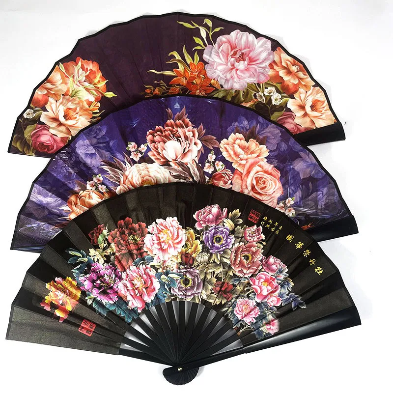 Pintura a Óleo Dobro Lado Estilo Antigo Leque Dobrável 8 Polegadas Seda Plástico Leque Estilo Chinês Leque de Dança Hanfu Ventiladores Retrô Presente