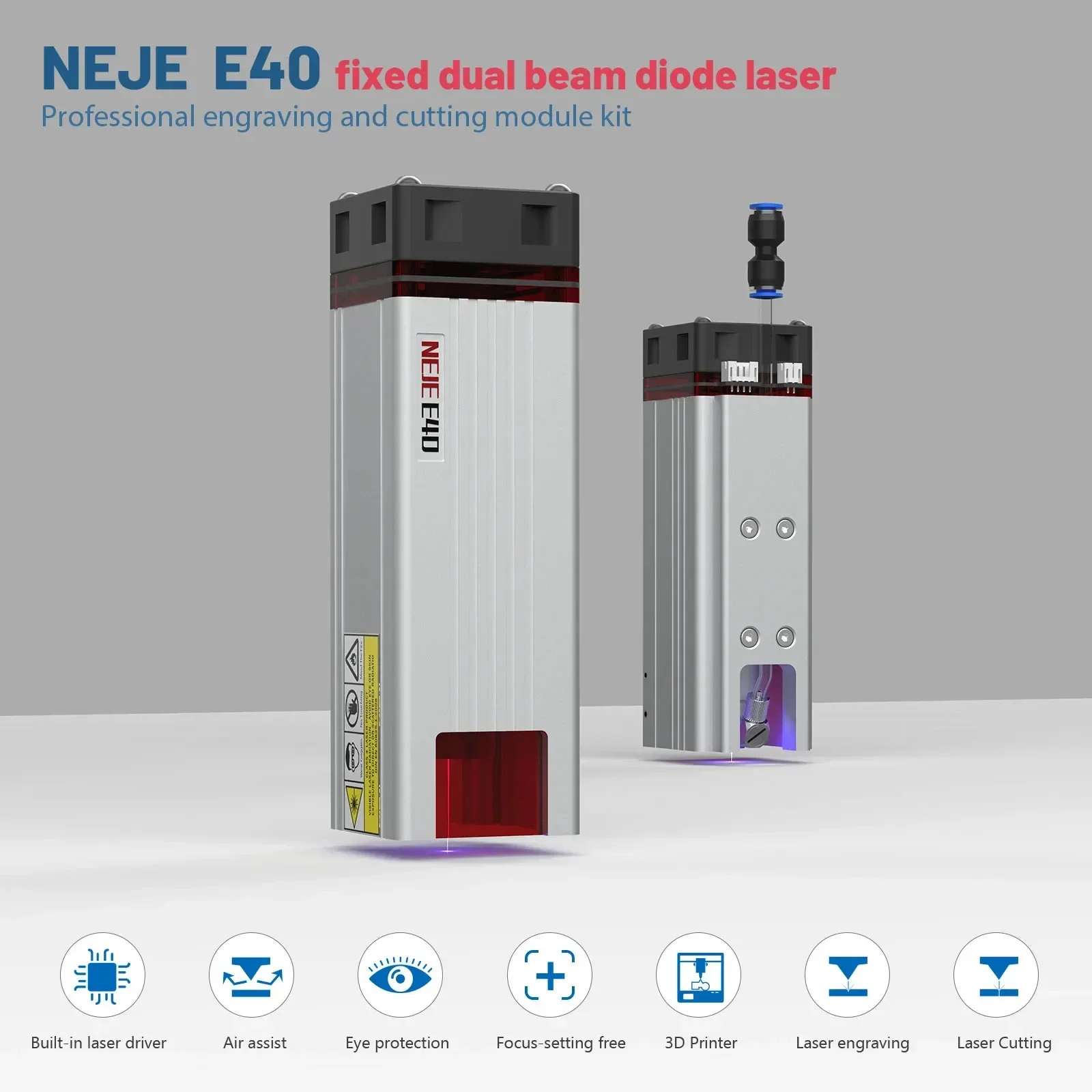 NEJE 450nm 80W High Power Laser Head with Air Assist, Metal Nozzle, TTL / PWM Cutting Engraving Laser Module