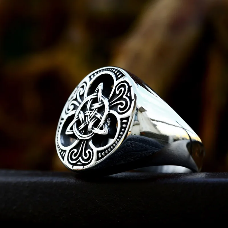 steel solider stainless steel Viking Celtic solar symbol wheel ring amulet nordic slavic pagan jewelry