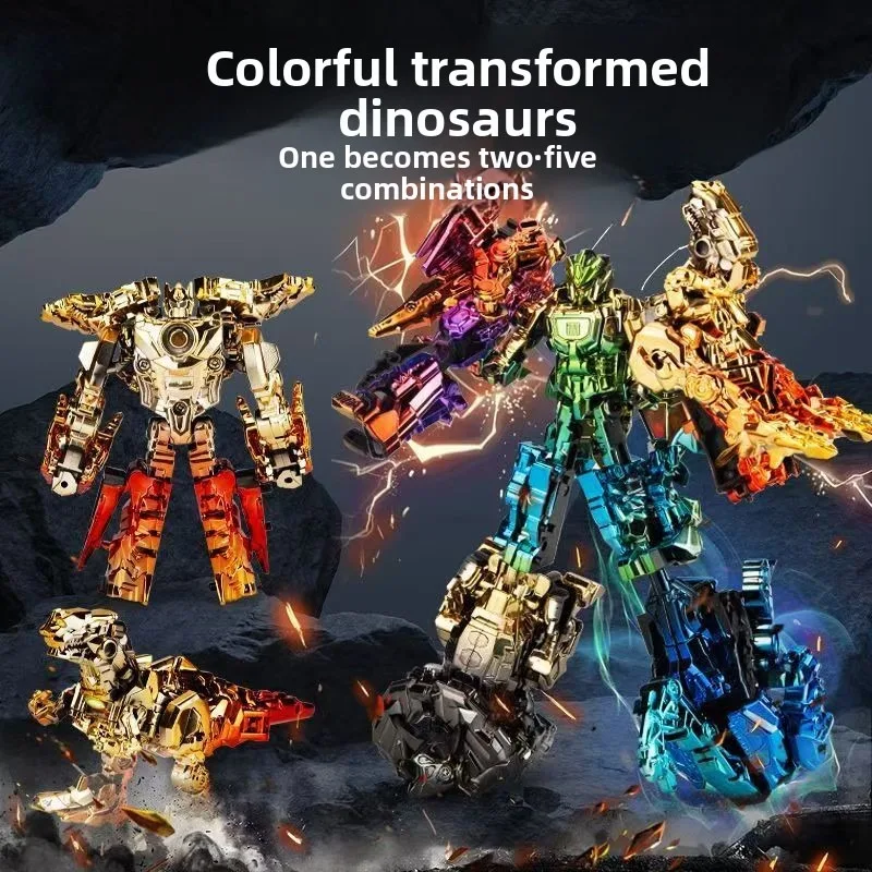 Jouet de transformation de dinosaure en alliage plaqué coloré, Robot tyrannosaure combiné, jouets éducatifs pour garçons, figurines à collectionner, nouvelle collection