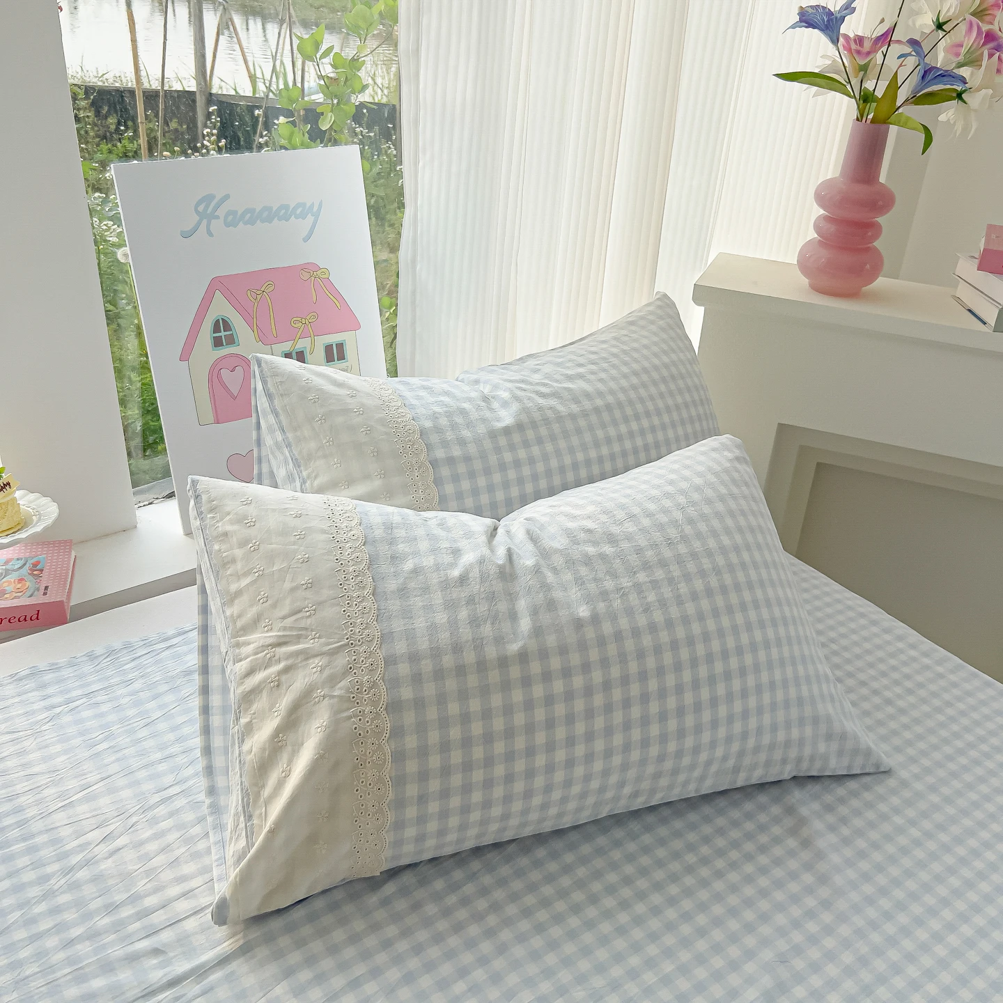 2Pcs 한국 공주 스타일 베개 커버 대형 레이스 프릴 - Home Textiles Plaid 리뷰 및 가격