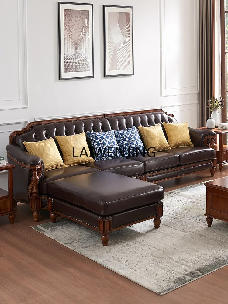 HLZ sofa combination first layer cowhide light luxury pastoral L-shaped three-person