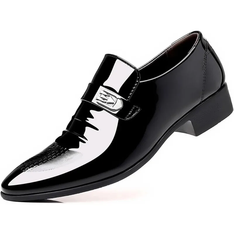 High-end Mens Dress Shoes High Gloss Patent Slip on Loafers Formal Business Oxford Casual Driving Pointed Toe Boat Shoe for Men