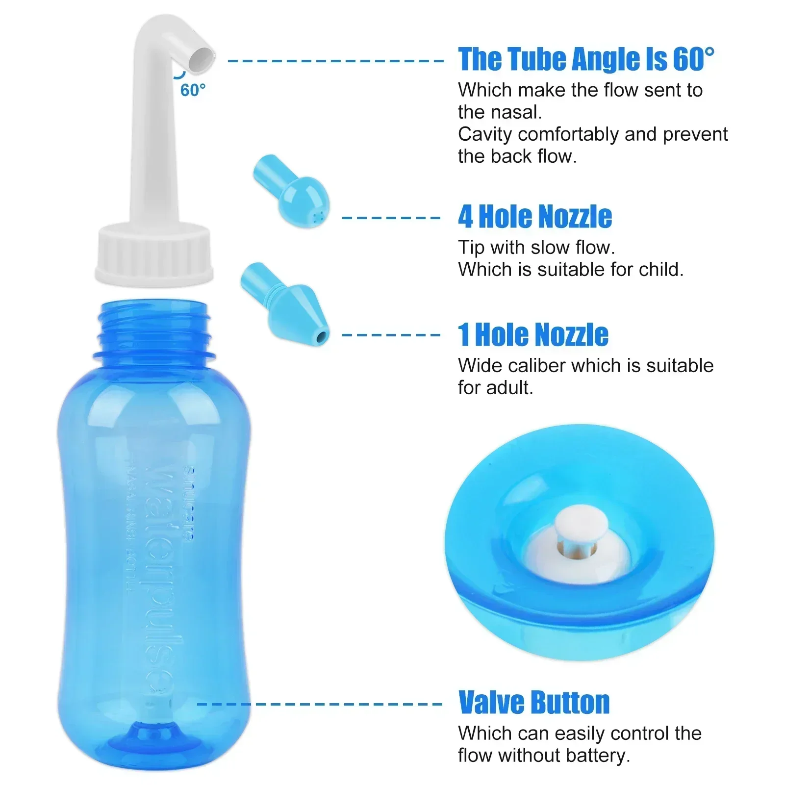 300ml / 500ml Nasal Irrigator Waterpulse Nasal Wash Cleaner Rinse Bottle Adults Nose Neti Pot Avoid Allergic Rhinitis Sinusitis