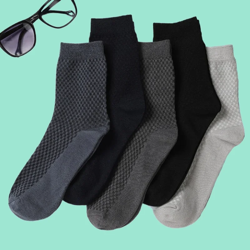 

5/10 Pairs High Qualiry Men Solid Colors Socks New Fashion Breathable Business Socks Deodorization Bamboo Fiber Mid Length Socks