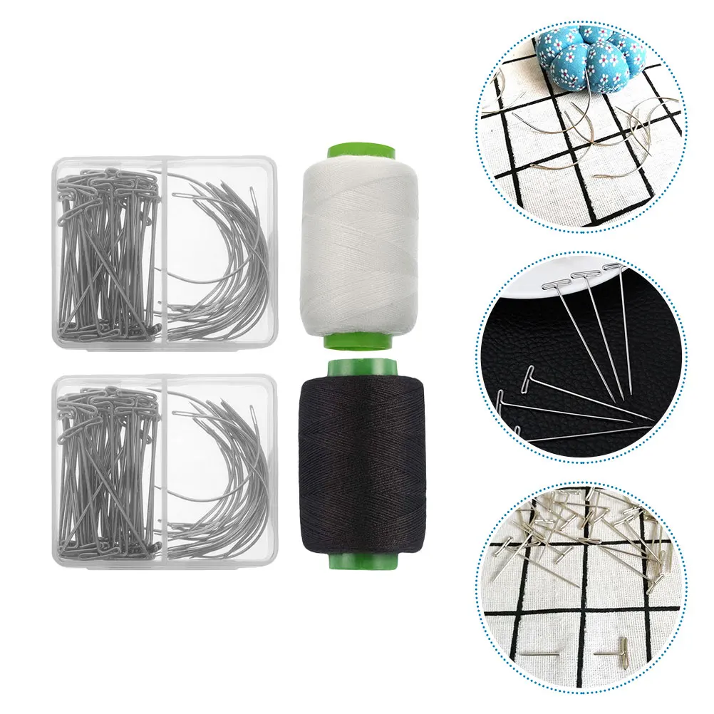 

2 Sets T-Shaped Pin C Type Curved Needle Easy Use Durable Quality Big Fixing Threader Practical Long Lasting Hair Care