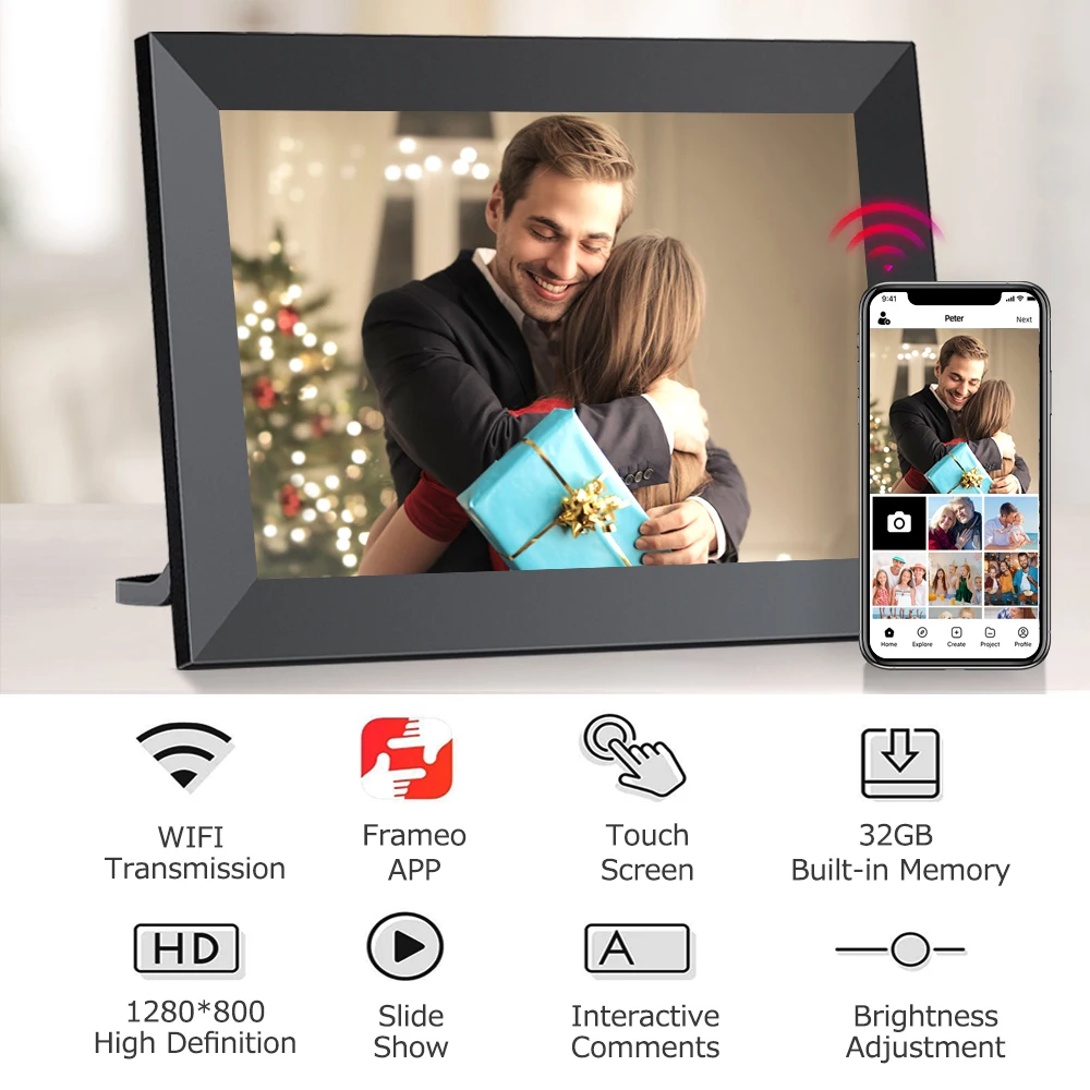 32GB Memory 10.1 Inch Touch Video Digital Picture Lcd Cloud  Share Via Frameo App Wifi Digital Photo Frame