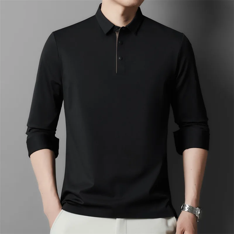 Men's Solid Color Polo T-Shirt in Understated Luxury Style Black Brown White Royal Blue Tops Closely-knit Smooth Fabric Attire