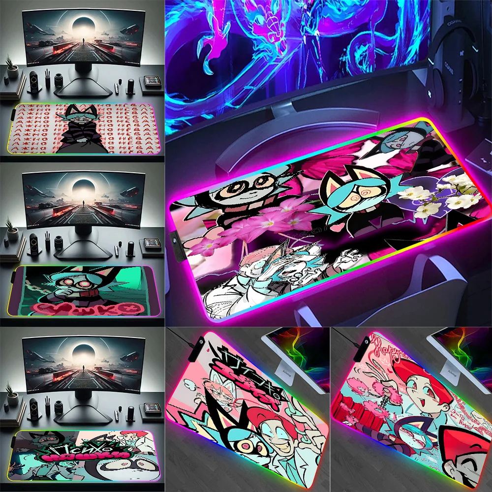 

Anime P-Psychocuties RGB Pc Gamer Keyboard Mouse Pad Mousepad LED Glowing Mouse Mats Rubber Gaming Computer Mausepad