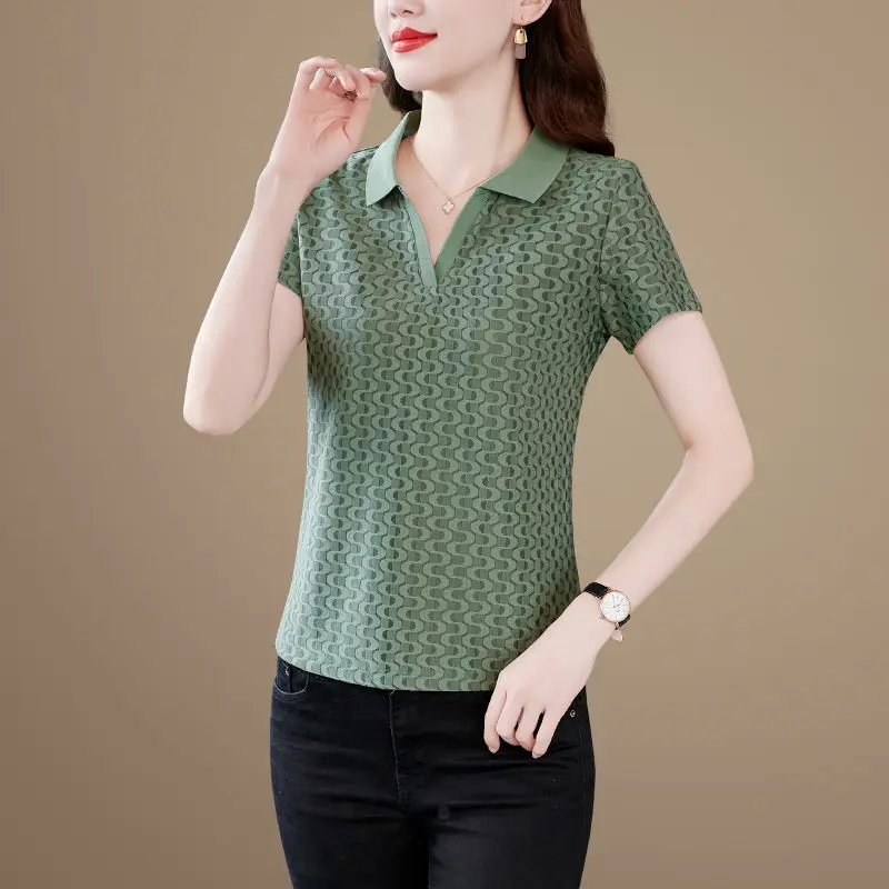 Office Lady Fashion Slim Solid Color Women\'s Polo T-shirt 2023 New Commute Simplicity Short Sleeve Tops Summer Female Clothing