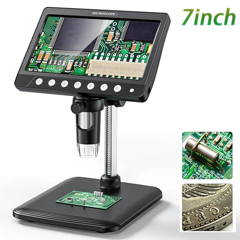 

7 Inch Digital Microscope 5MP 50X-1200X Coin Magnifier with Metal Stand Video Microscope for Adult electronics Soldering 8Leds