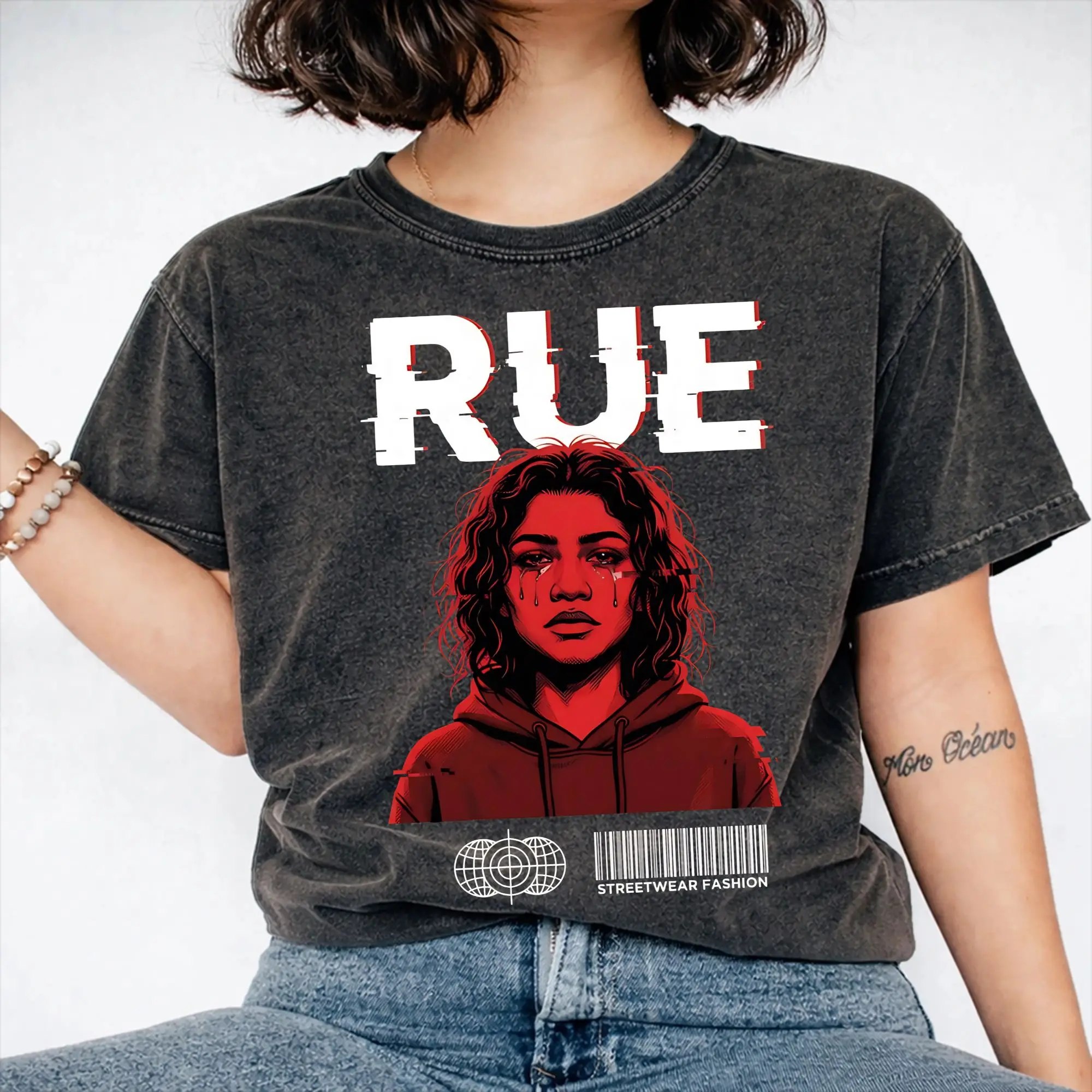 Ruby Rue Zendaya T Shirt Hip Hop Washed Cotton Oversize T-Shirts  Novelty for Men Women Streetwear Summer Tops Tees