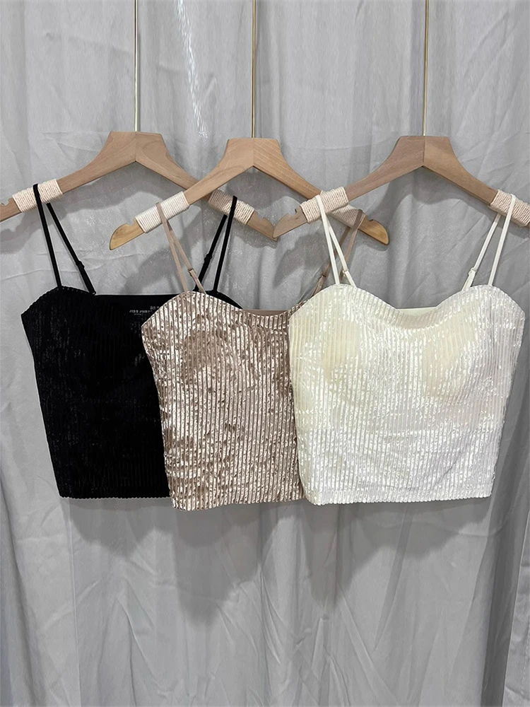 White Velvet Small Strap Vest Women's Autumn Winter Suit Inner Wear Spring Summer Outerwear Prevent Exposure Tube Top Base Top