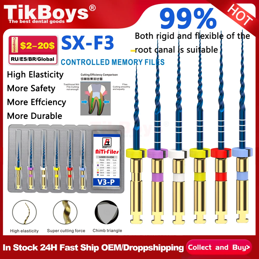 

6 шт./кор., стоматологический никель, титан, термоактивация, файл корневых каналов, эндодонтические роторные файлы SX-F3 F4 F5, 25 мм, материал, заводской магазин