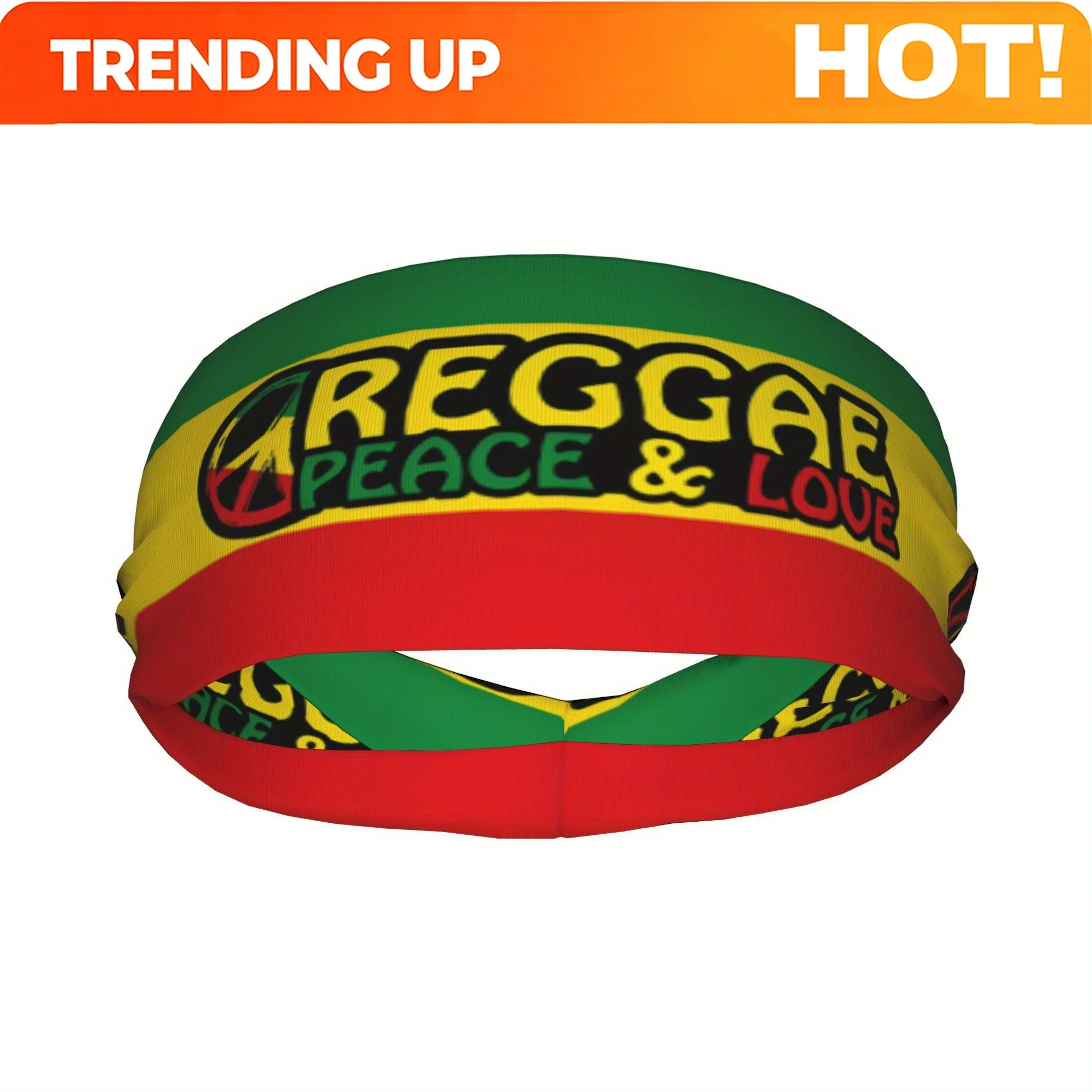 BIIHUDU Reggae Music Peace & Love Sports Headband - Green, Yellow, Red Knit Polyester Headband with Rasta Design, Hand Washable,