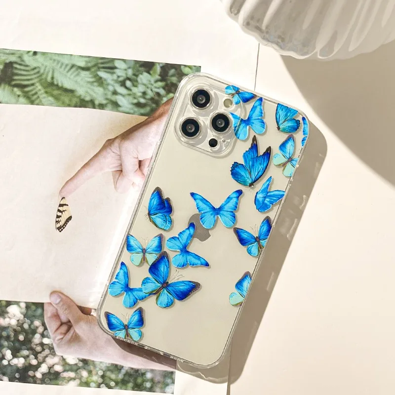 Blue Butterfly 16 is suitable for iphone15promax Apple 15PRO mobile phone case 13 new 14 sets 12 simple 11 transparent silicone image 3