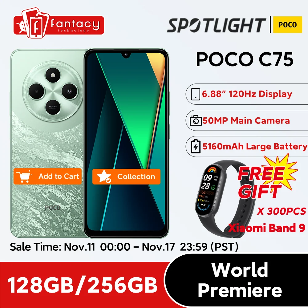 

World Premiere POCO C75 Global Version NFC 6.88'' 120Hz Dot Drop Display Helio G81-Ultra 50MP Camera Massive 5160mAh Battery