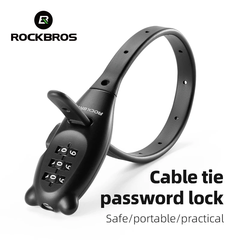 ROCKBROS Portable Bicycle Lock Cable Tie Zinc Alloy Lock Helmet Password Lock Anti-Theft Safety Freely Adjustable Rope Lock