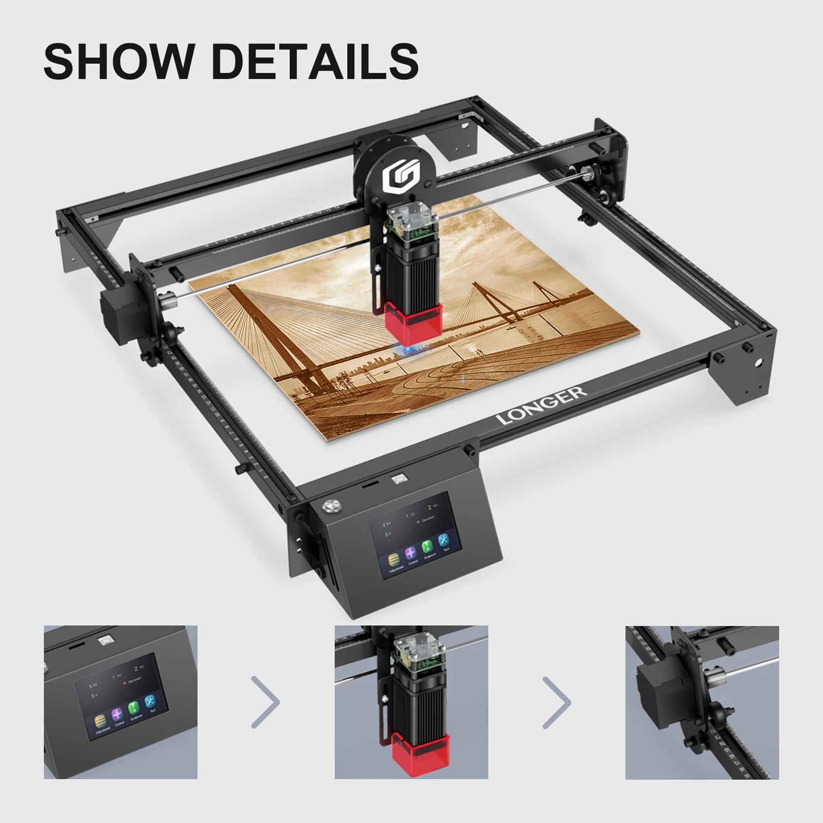 

LONGER RAY5 10W Laser Engraver High Accuracy DIY Laser Engraving Cutting Machine 3.5'' Built-in Touch Screen Offline Work