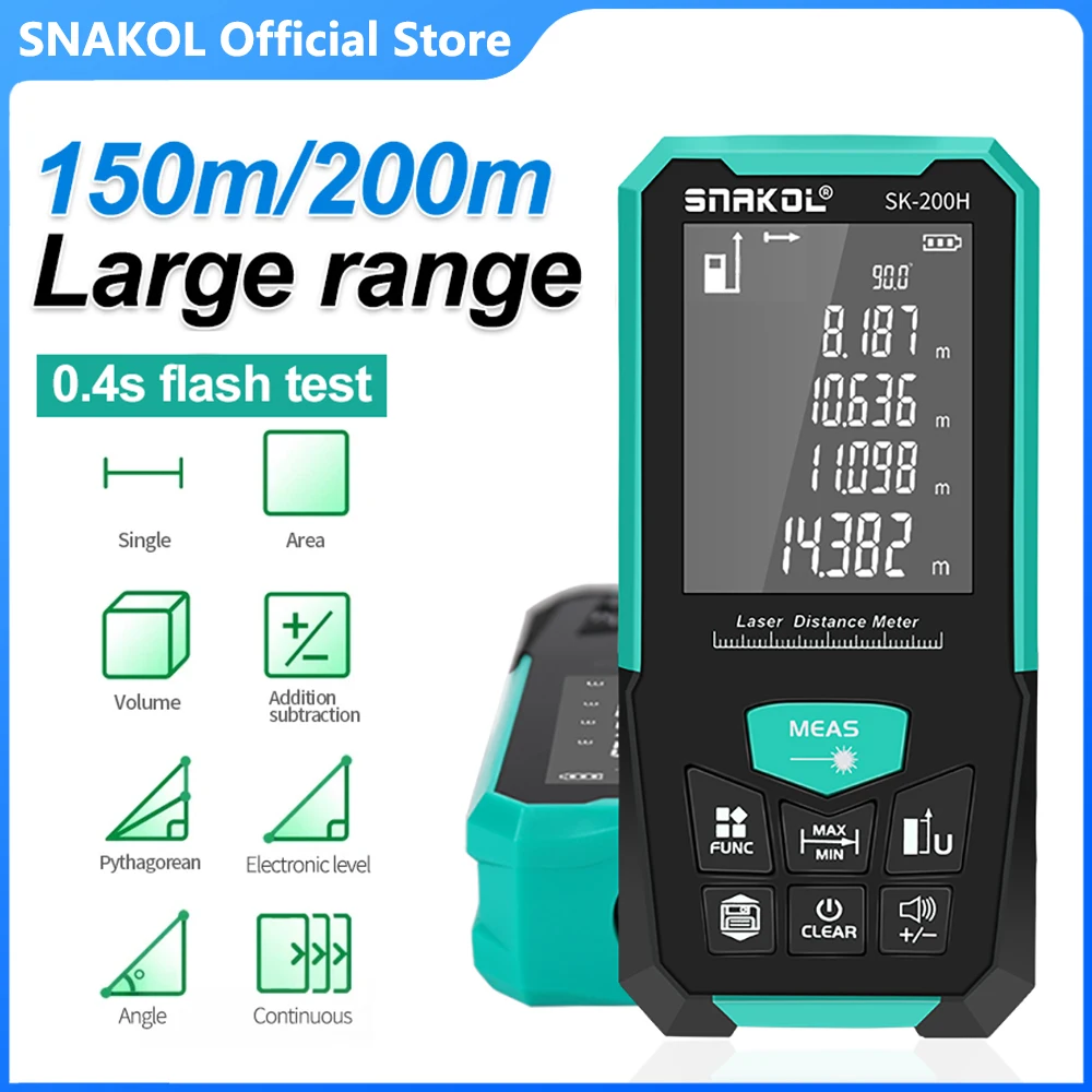 Snakol Laser Distance Meter 150m 200m Rangefinder Digital Range Finder Trena Roulette Ruler Distance Measuring Tape USB charging