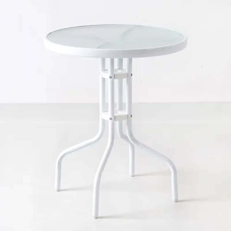 Modern 31.5 Inch Tempered Glass Dining Table Metal Frame Portable Round Side Table for Living Room Bedroom Outdoor Patio