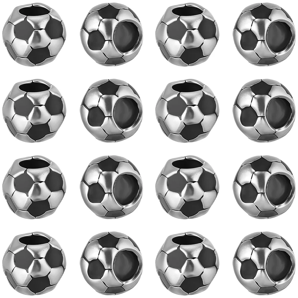 1 Box 30Pcs Sports Ball Beads Metal Soccer Beads 9x8mm Alloy Enamel Five Football Leagues 4.2mm Large Hole Round Ball Spacers