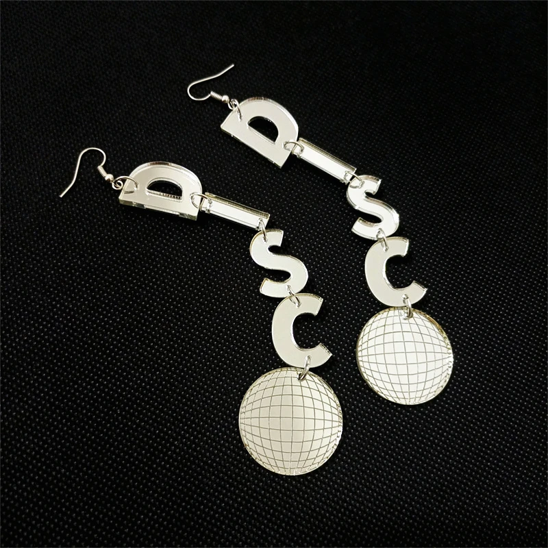 KUGUYS Disco Ball Long Dangle Earrings for Women Mirror Silver Color Trendy Acrylic Classic Party Jewelry Accessories