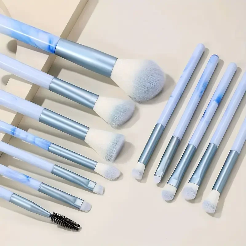 12 pçs conjunto de pincéis de maquiagem azul fundação corretivo blush pó sombra de olho kabuki mistura cosméticos macio fofo ferramenta de maquiagem feminina