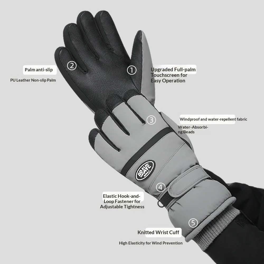 Motorcycle Autumn Winter Warm Gloves Touch Screen Outdoor Sports Cycling Snow Play Waterproof Full Palm Ski Snowboard Gloves