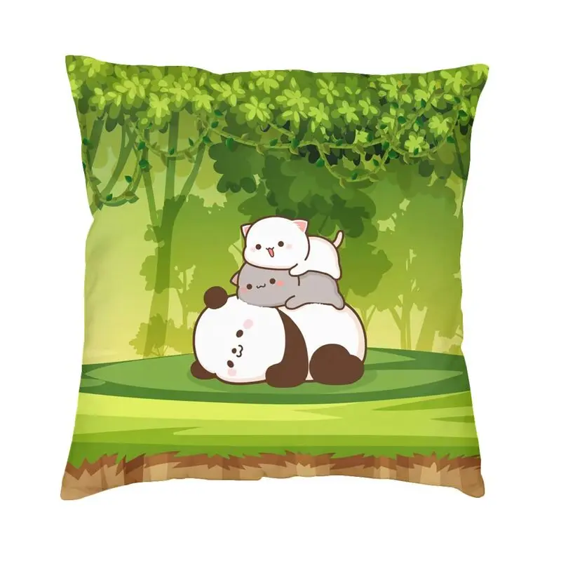 

Peach And Goma With Forest Panda Cushion Covers Sofa Living Room Mochi Cat Square Throw Pillow Case 45x45