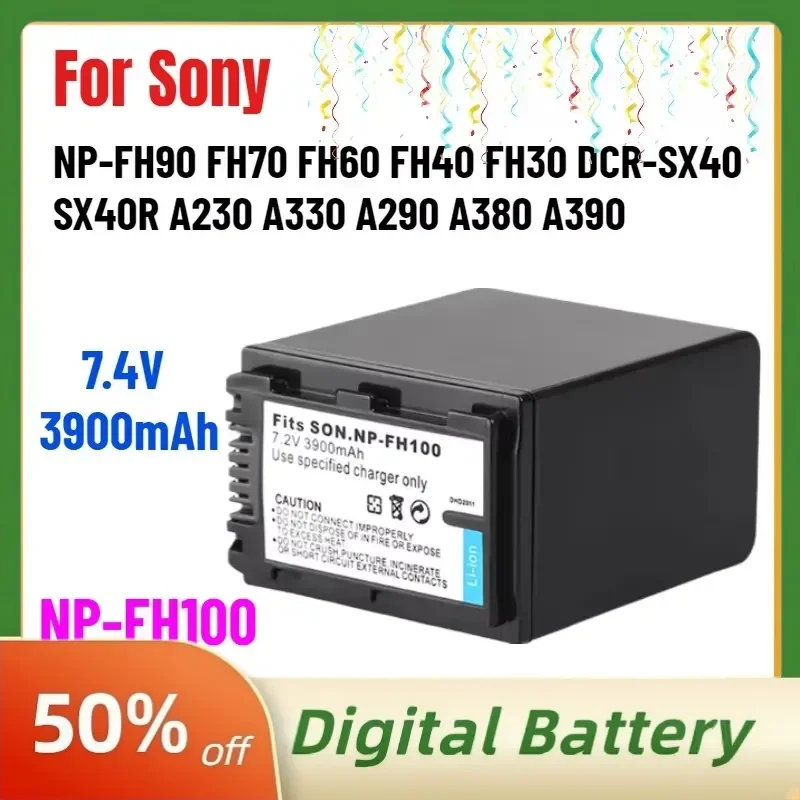 High-Quality 7.4V 3900mAh NP-FH100 Battery for Sony NP-FH90 FH70 FH60 FH40 FH30 DCR-SX40 SX40R A230 A330 A290 A380 A390