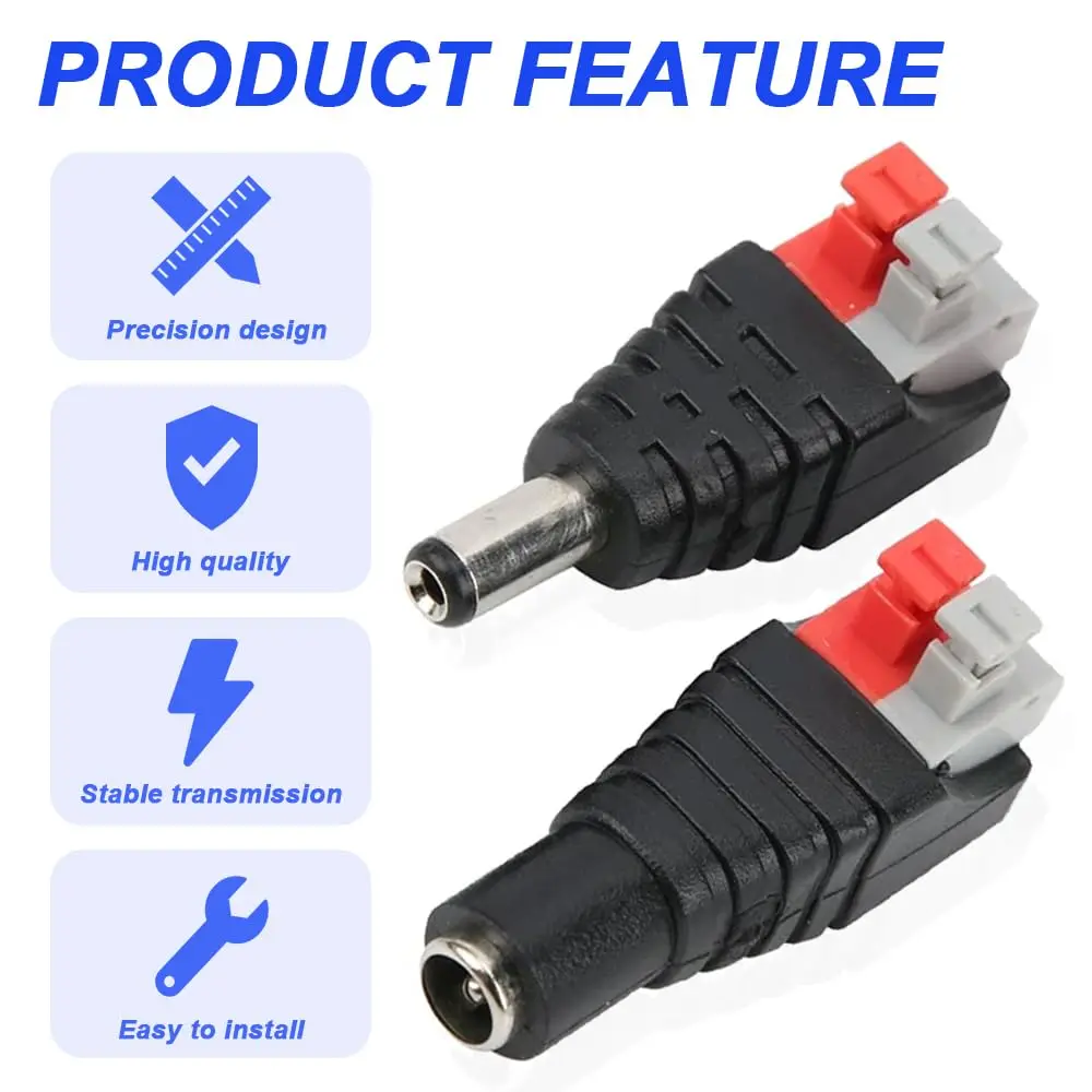 Male Female Socket Barrel Adapter 12V DC Power Connector Plug Jack for CCTV Camera LED Strip Supply Terminal 2.1mm x 5.5mm