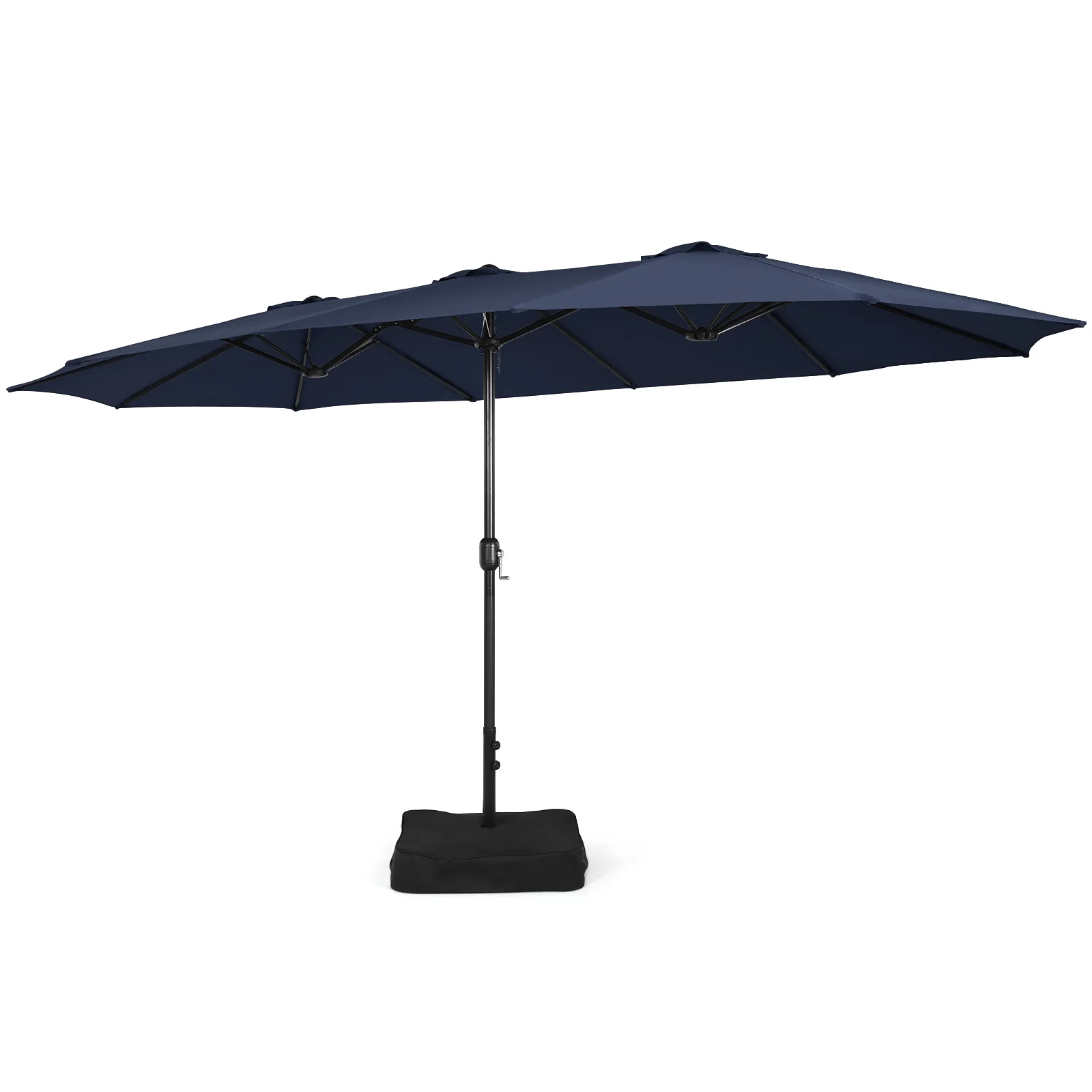 15FT Double-Sided Twin Patio Umbrella Sun Shade Outdoor Crank Market Base Navy