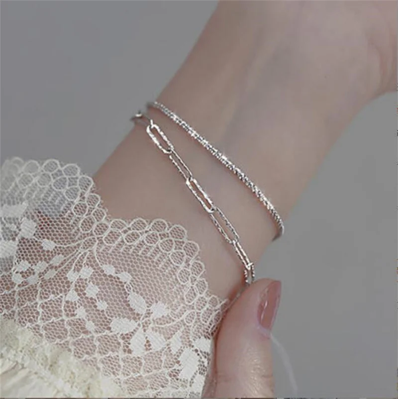 Sparkling Silver Color Double Layers Bracelets Women Square Bracelet New Fashion Simple Exquisite Jewelry Beautiful Gift