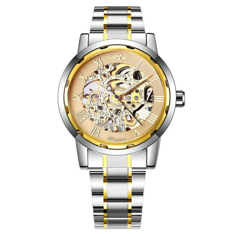 Gratis Verzending 18colors Winnaar Heren Mode Business Casual Holle Kamer Gouden Horlogeband Handmatig Mechanisch Horloge