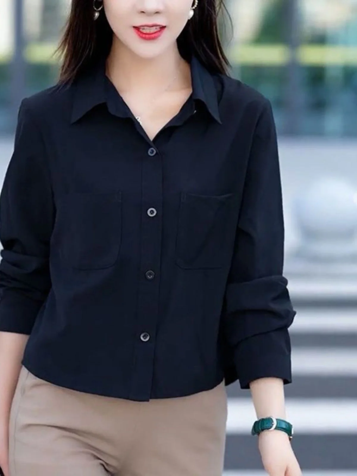 

Korean Style Loose Long Sleeve Women's Shirt Thin Chiffon Spring Summer New Fashion Conceal Meat Slimming Top Button Design